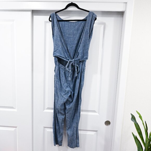 OZMA Small Hemp Heather Blue Tie Back Matador Wrap Jumpsuit - Picture 7 of 12